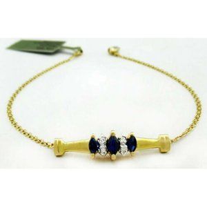 Genuine 0.67 Cts Blue Sapphires & Diamonds Bracelet 10k Gold